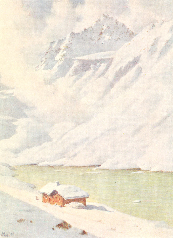 SWITZERLAND. Isola. The Schwartzhorn from the Fluela Hospice 1907 old print